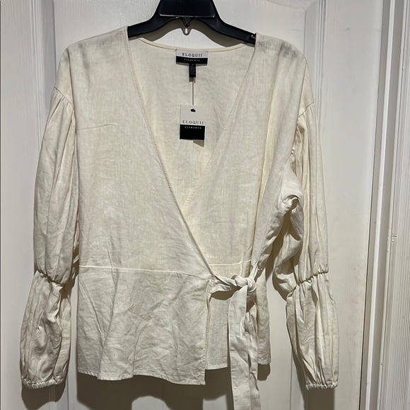 Eloquii Tops - Eloquii Cream Wrap Blouse with Tie Front